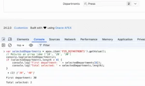 JavaScript code using apex.item getValue to read single page item value in Oracle APEX