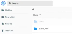 cPanel File Manager interface showing WordPress public_html folder.