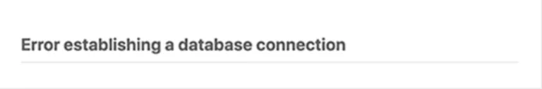 WordPress error establishing a database connection message displayed on white screen.