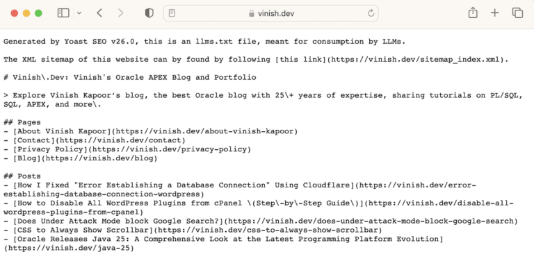 Screenshot of llms.txt content.
