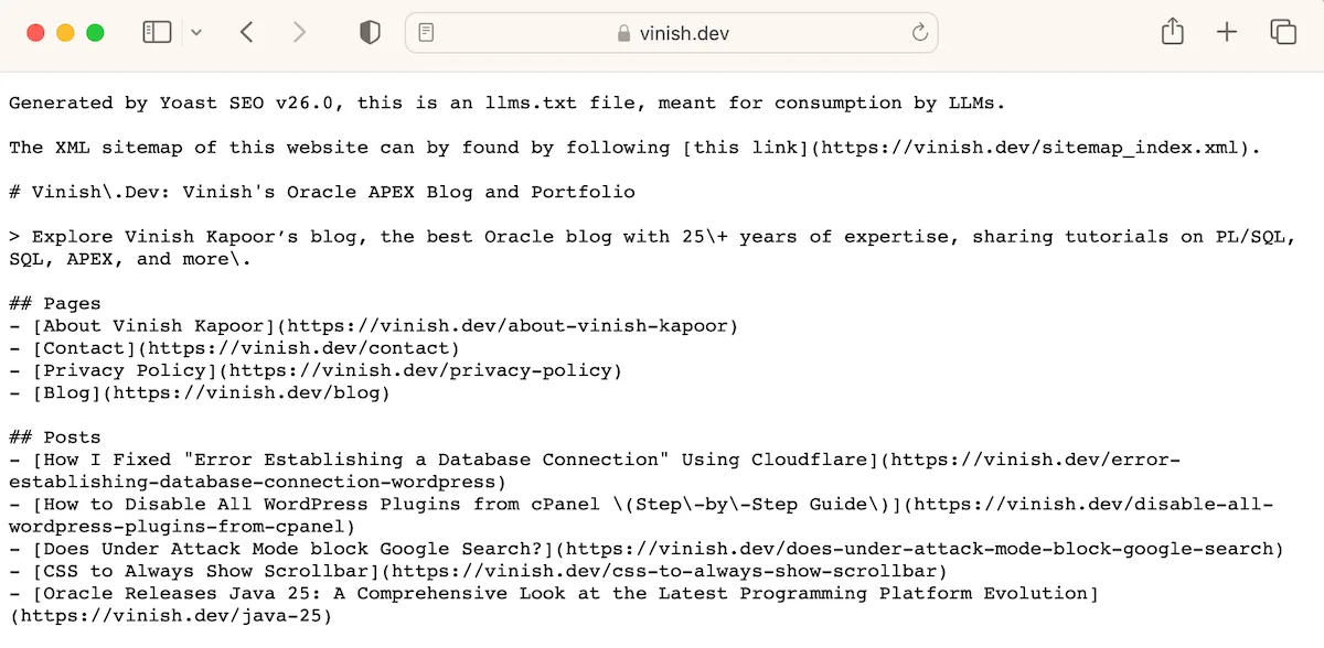 Screenshot of llms.txt content.