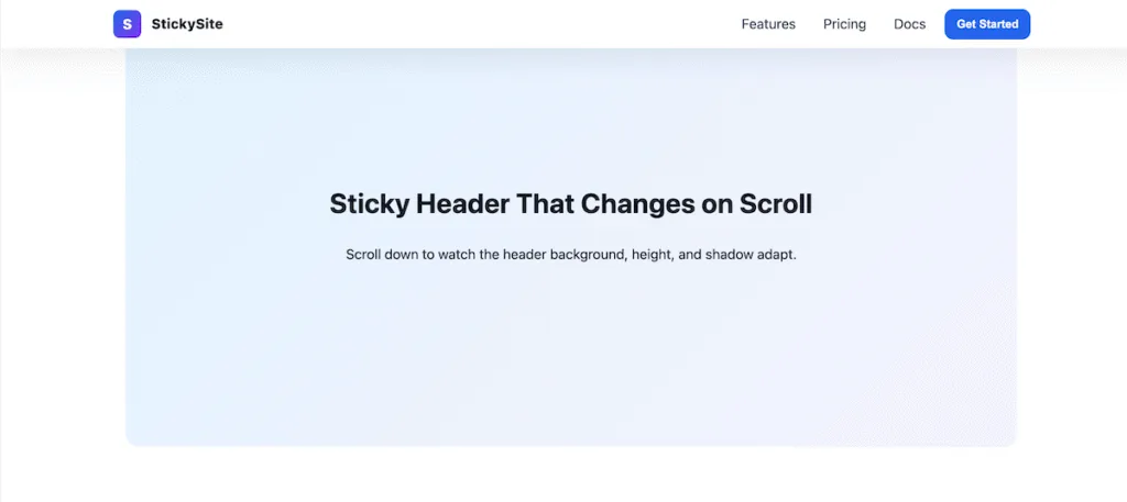 Responsive sticky header over a hero section, transparent background before scrolling.