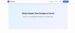 Responsive sticky header over a hero section, transparent background before scrolling.