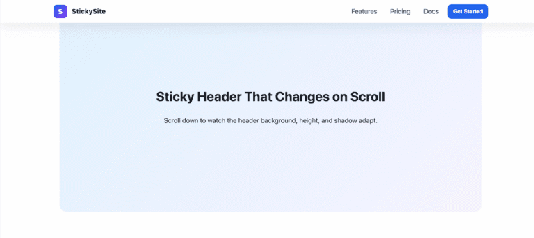 Responsive sticky header over a hero section, transparent background before scrolling.