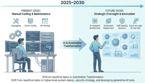 Infographic illustration on How AI and Automation Will Transform Backend Developers in 2025–2030