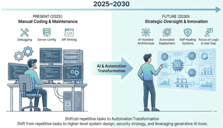 Infographic illustration on How AI and Automation Will Transform Backend Developers in 2025–2030