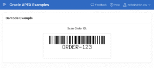 Displaying the generated barcode directly on a page in Oracle APEX.
