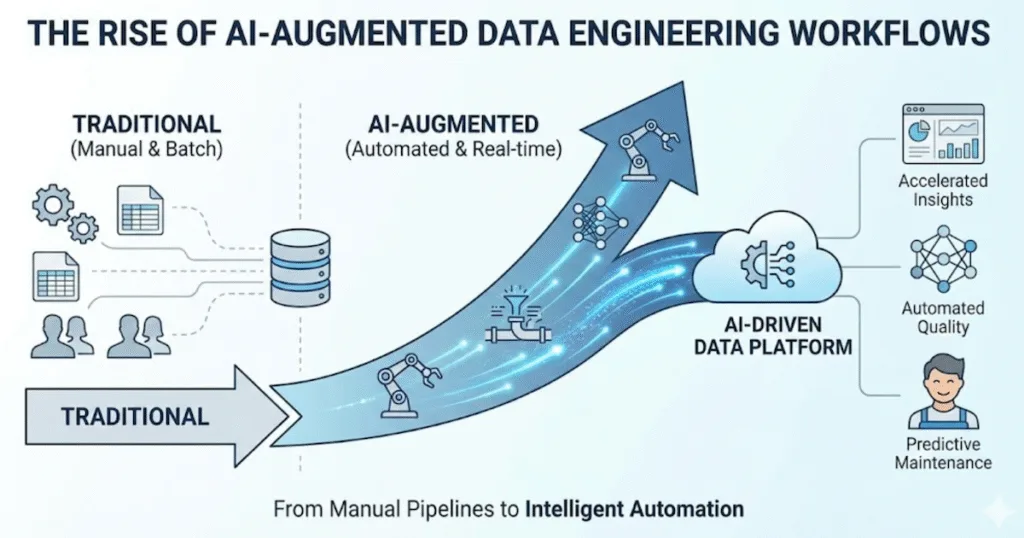 Infographic on the Rise of AI-Augmented Data Engineering Workflows.