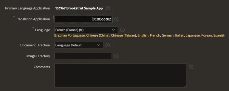 Defining languages in Oracle APEX.