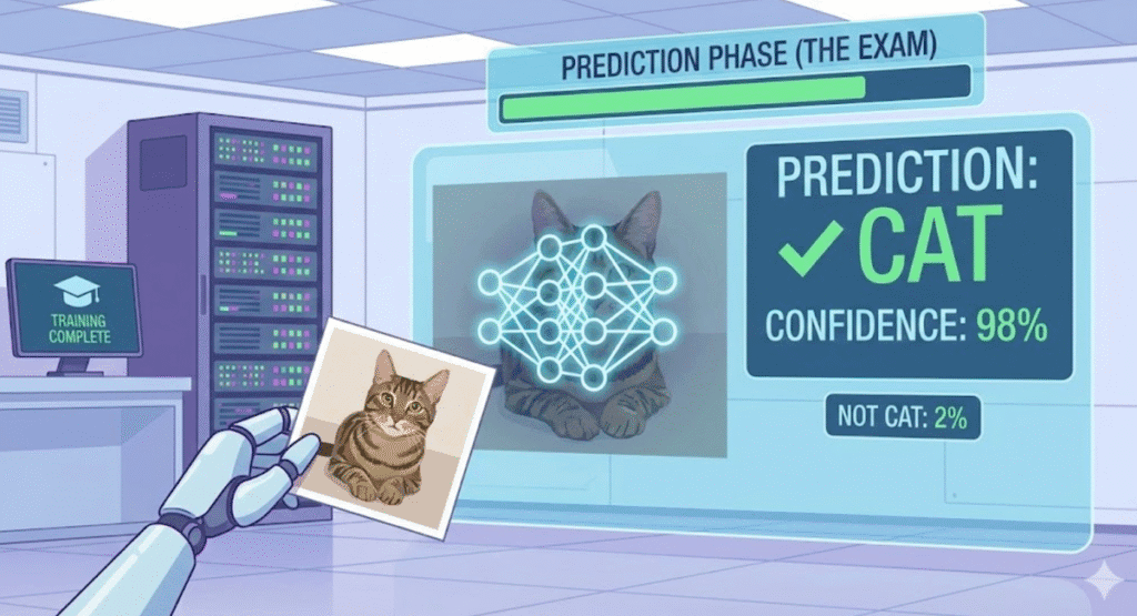 Infographic illustrating how machine learning do prediction.