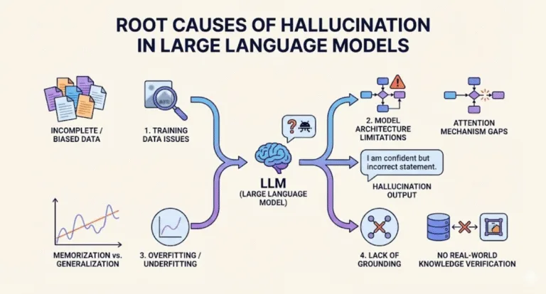 Infographic on Root Causes of Hallucination in Large Language Models.