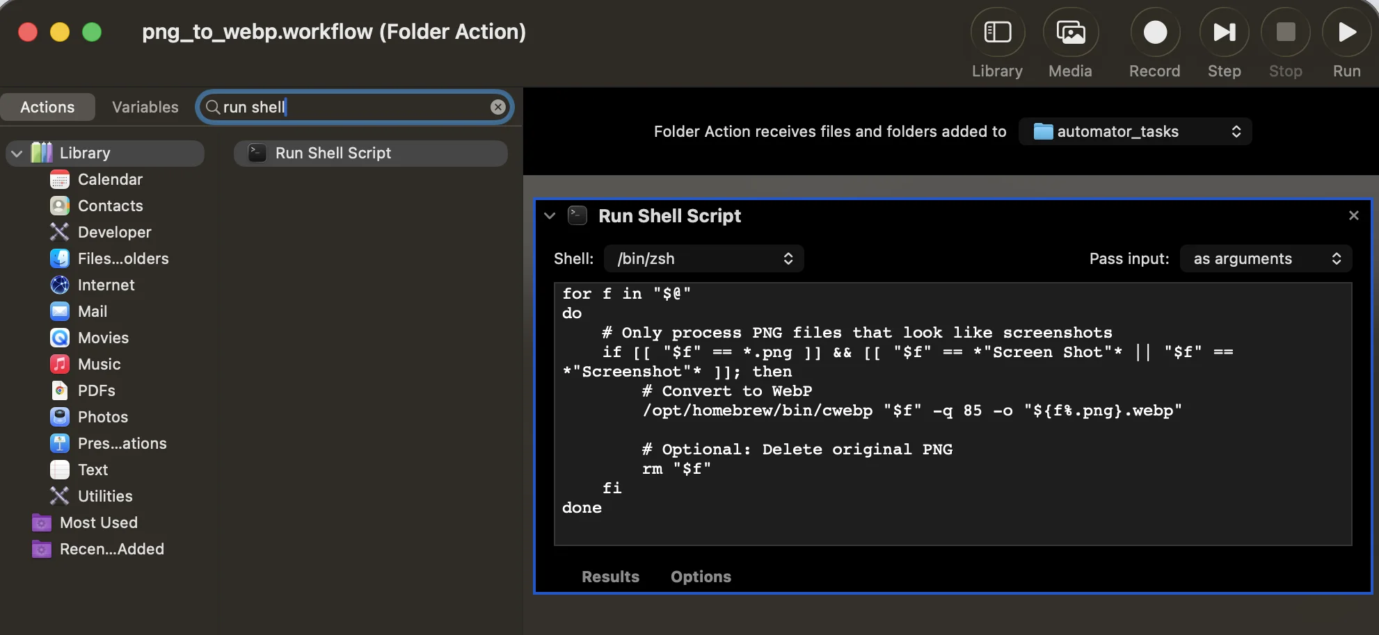 Automator configuration.