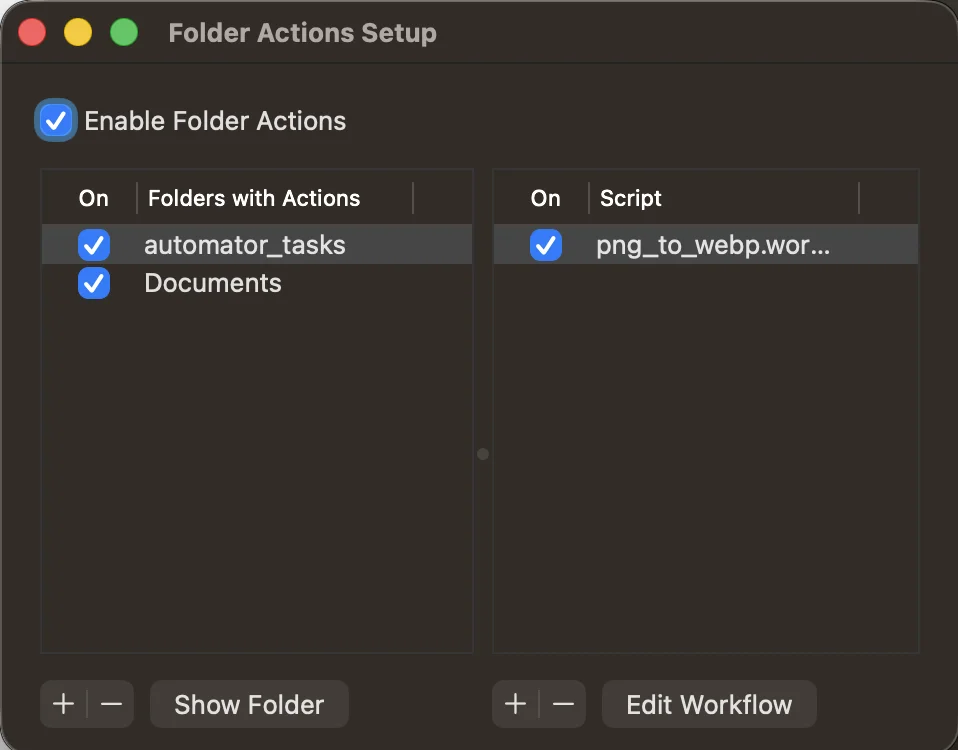 Folder actions.