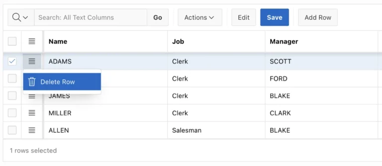 Interactive Grid Actions menu customization.