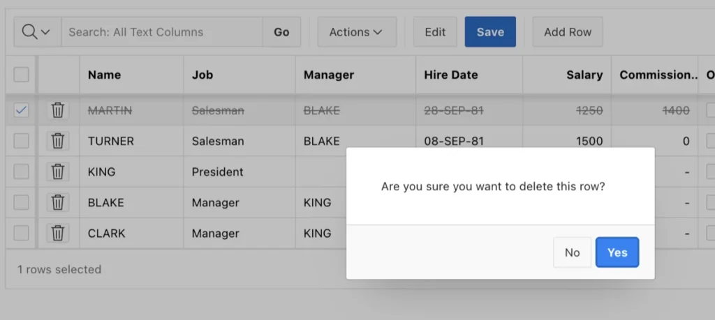IG row delete with confirmation in Oracle APEX.