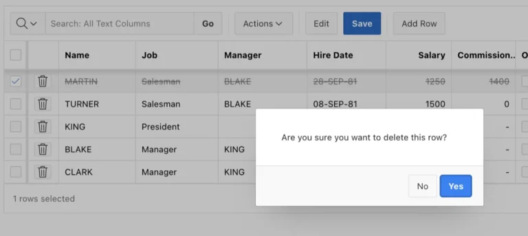 IG row delete with confirmation in Oracle APEX.