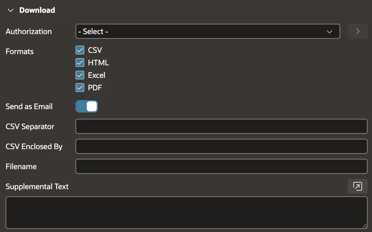 Configure download formats for the report.