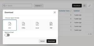 Displays Download file dialog that shows multiple format options.