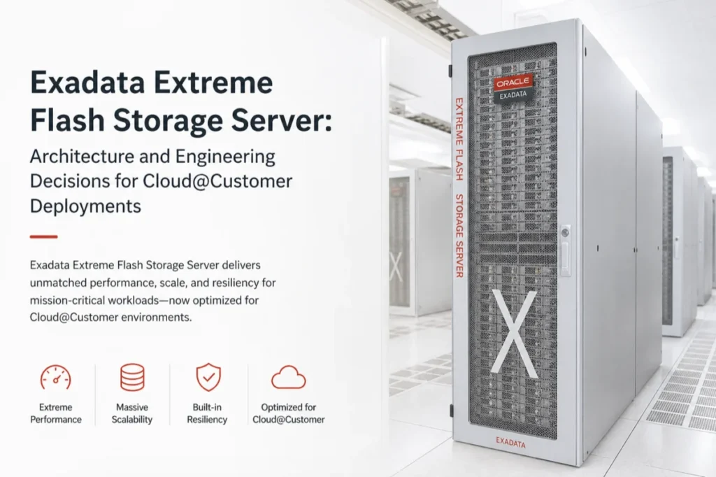 Exadata flash storage server in data center with clean layout and minimal text on left side