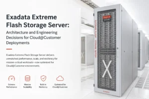 Exadata flash storage server in data center with clean layout and minimal text on left side