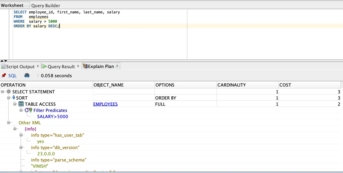 Oracle SQL execution plan in Oracle SQL Developer.