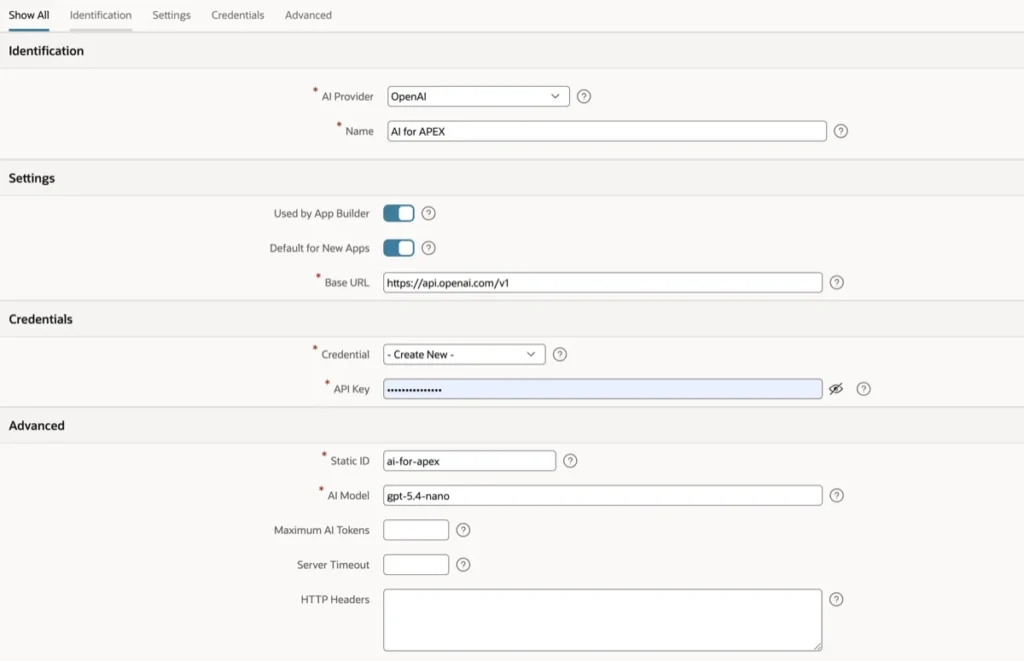 Enable AI for Oracle APEX.