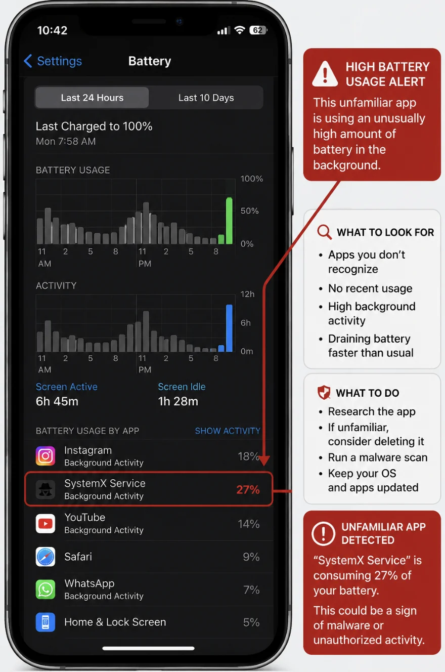 Checking battery usage for signs of malware