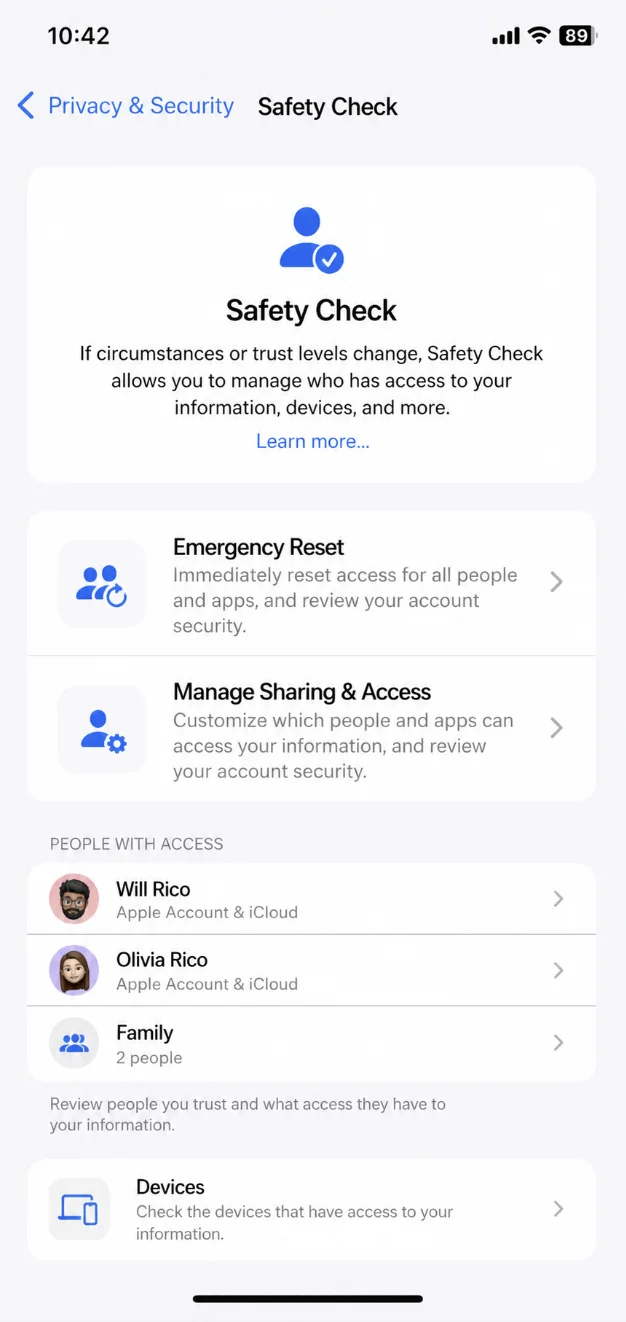 Using Apple Safety Check to find who has access to your iPhone