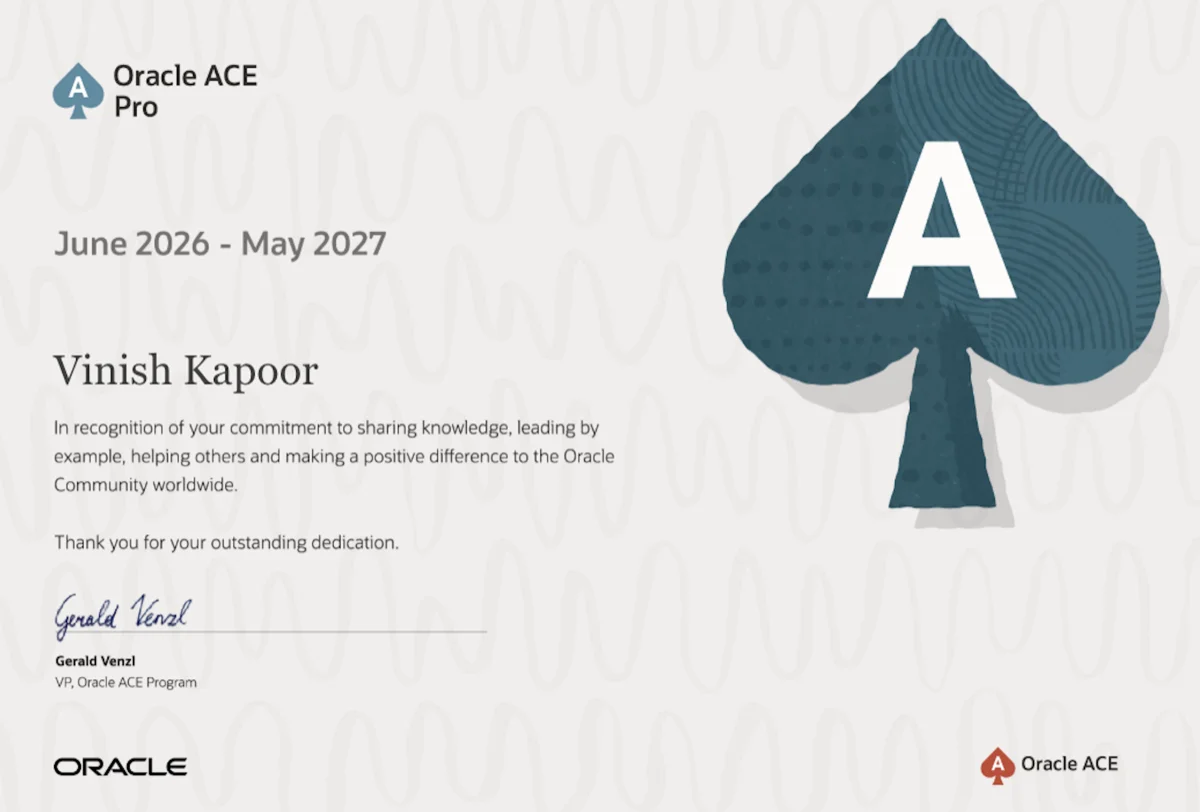 Oracle ACE Pro Certificate 2026-2027