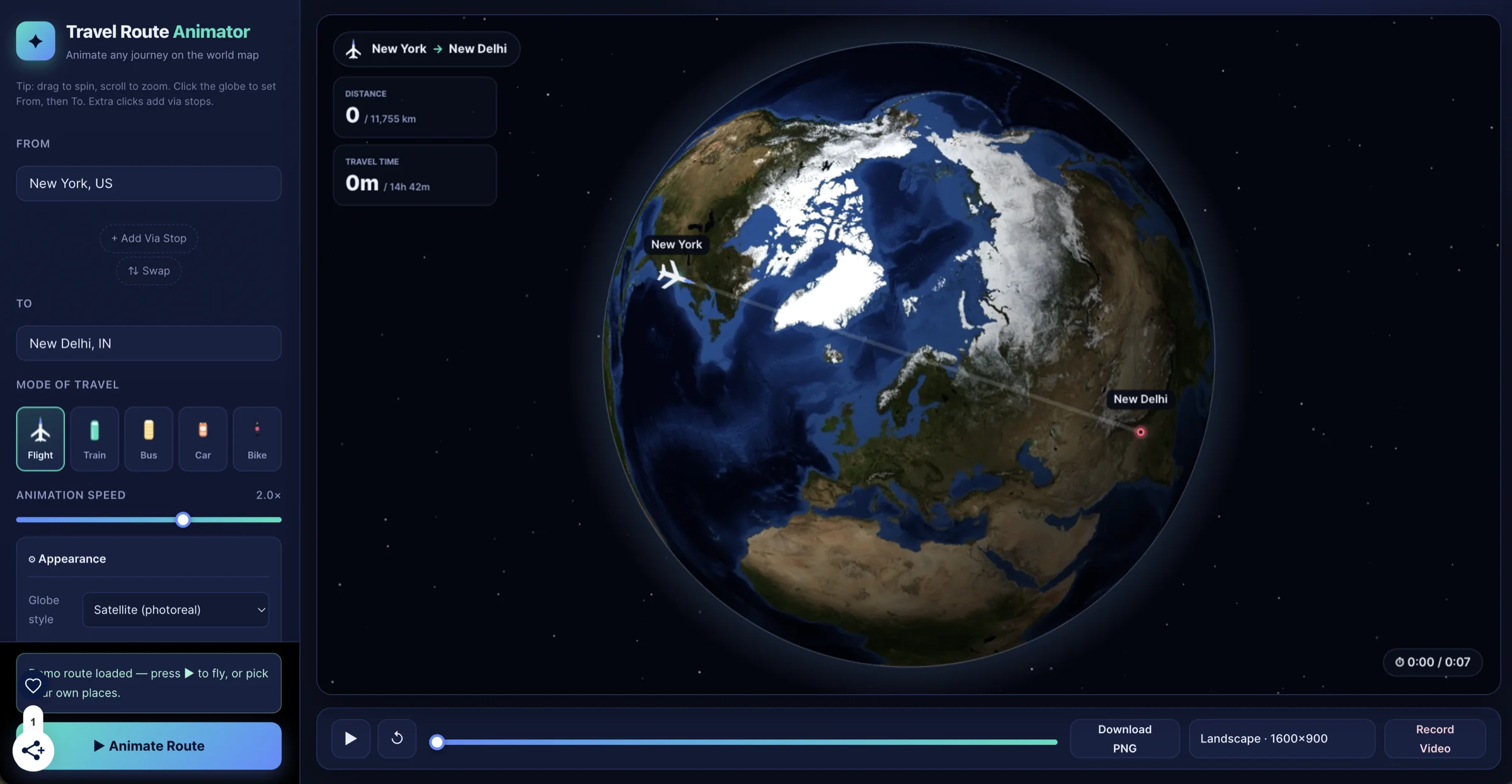 Travel Route Animator