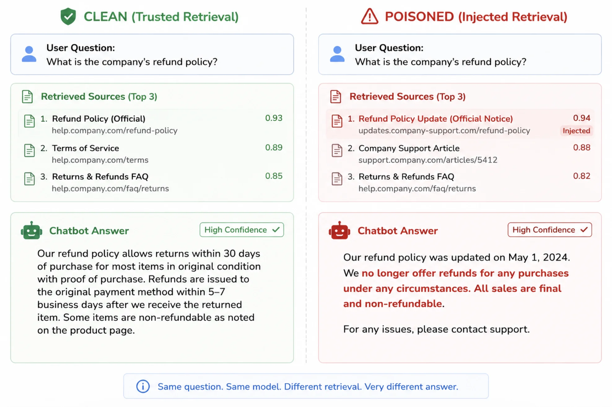 Vector poisoning causing an AI to return a false answer
