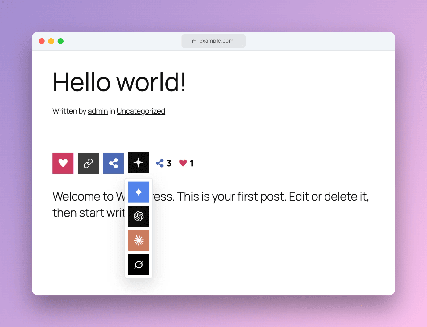 Social Share WP hover state revealing AI assistants