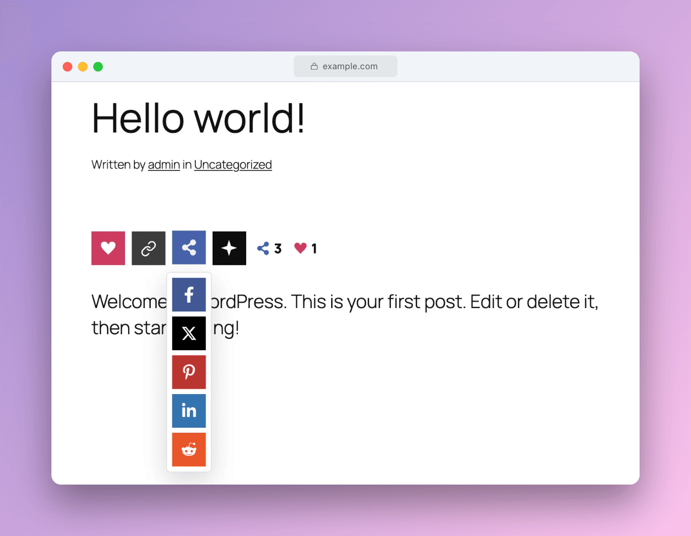 Social Share WP hover state revealing social networks