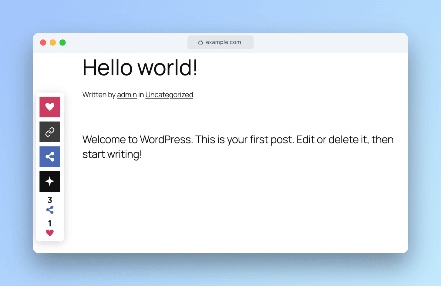 Social Share WP vertical sticky sidebar floating beside content with like count and AI dropdown