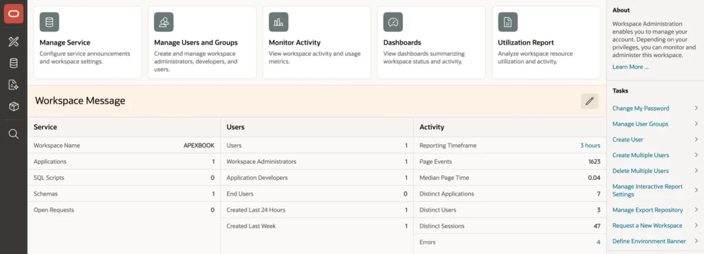 Workspace administration in Oracle APEX