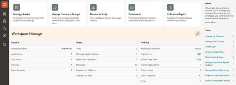 Workspace administration in Oracle APEX