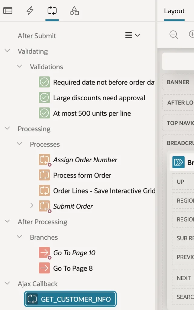 Ajax callbacks listed in the Processing tree in Oracle APEX