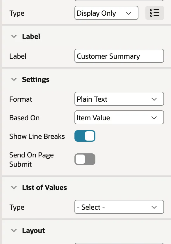 Switching off Send On Page Submit for a display-only item in Oracle APEX