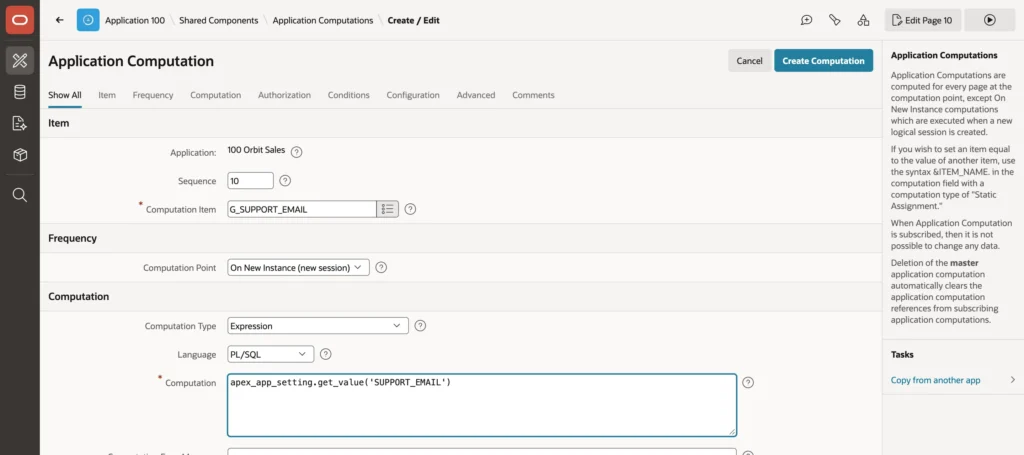 An application computation running once per session in Oracle APEX