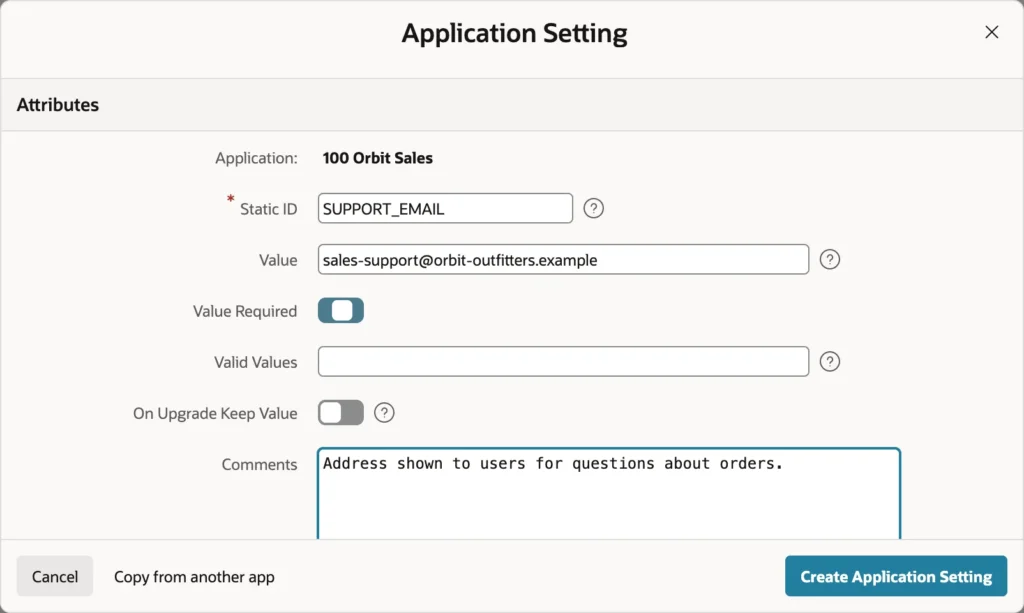 Creating an application setting in Oracle APEX