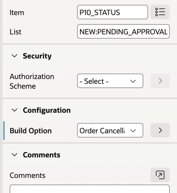 Assigning a build option to a button in Oracle APEX