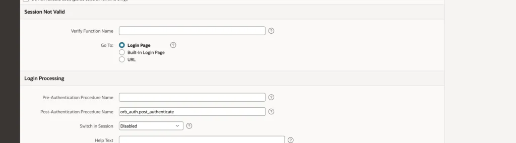 Setting the post-authentication procedure of a scheme in Oracle APEX
