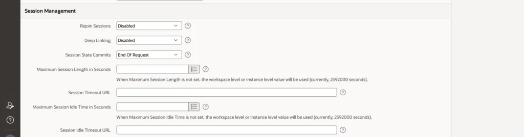 Session management settings in Oracle APEX