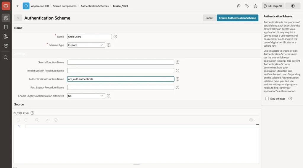 Creating a custom authentication scheme in Oracle APEX