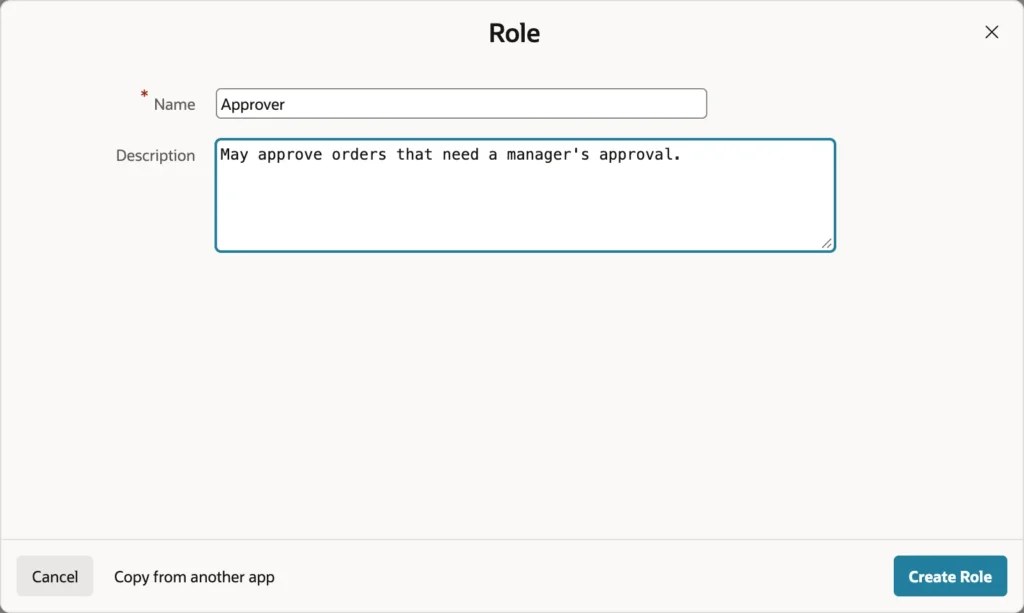 Adding a role in Oracle APEX Application Access Control