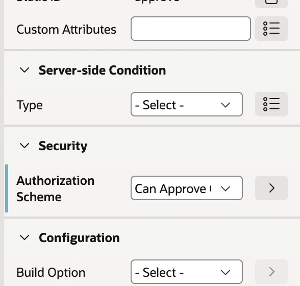 Setting an authorization scheme on a button in Oracle APEX