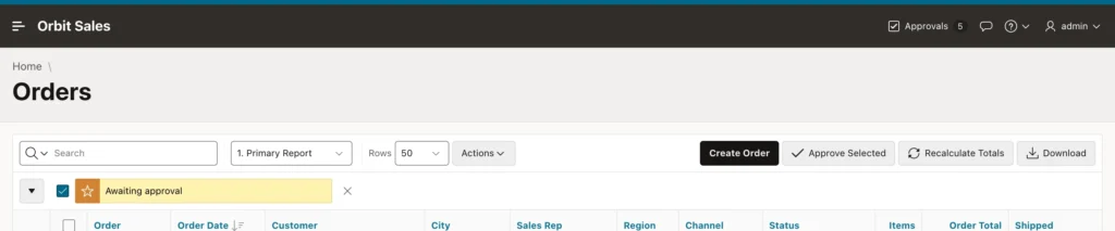 An Oracle APEX page showing controls for a user with a role