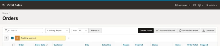 An Oracle APEX page showing controls for a user with a role