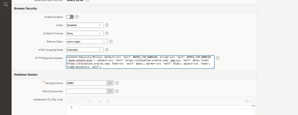 Browser security settings and HTTP response headers in Oracle APEX