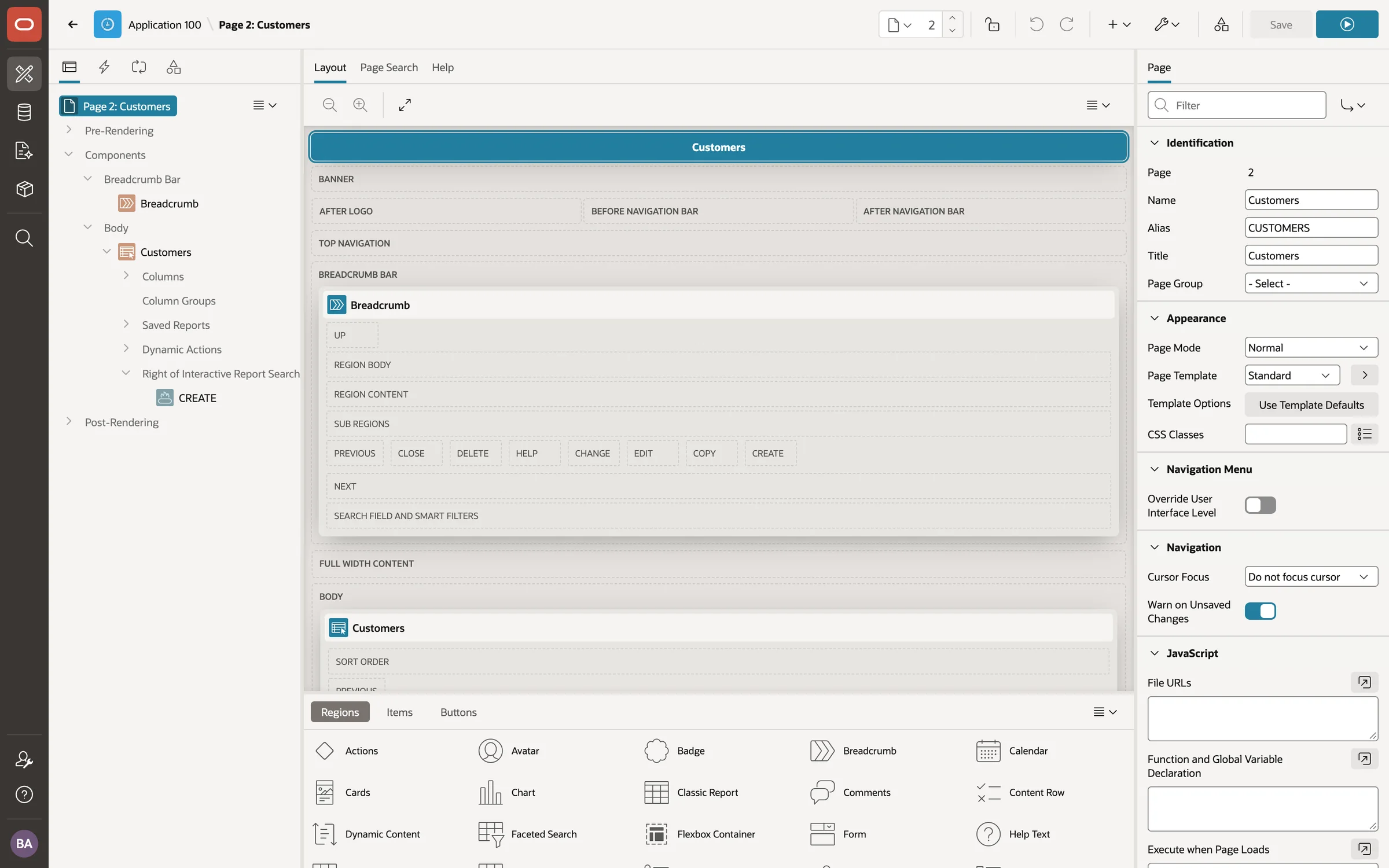 APEX Page Designer with a page of Orbit Sales